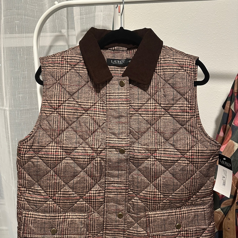 New WITH TAGS Lauren Ralph Lauren Brown Quilted Plaid Vest